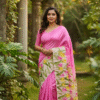Special Hand-Painted Yellow Pink Murshidabad Silk Saree