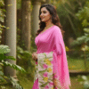 Special Hand-Painted Yellow Pink Murshidabad Silk Saree