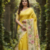 1759259448944 Special Hand-Painted Dark Yellow Murshidabad Silk Saree