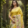 1759259496582 Special Hand-Painted Dark Yellow Murshidabad Silk Saree