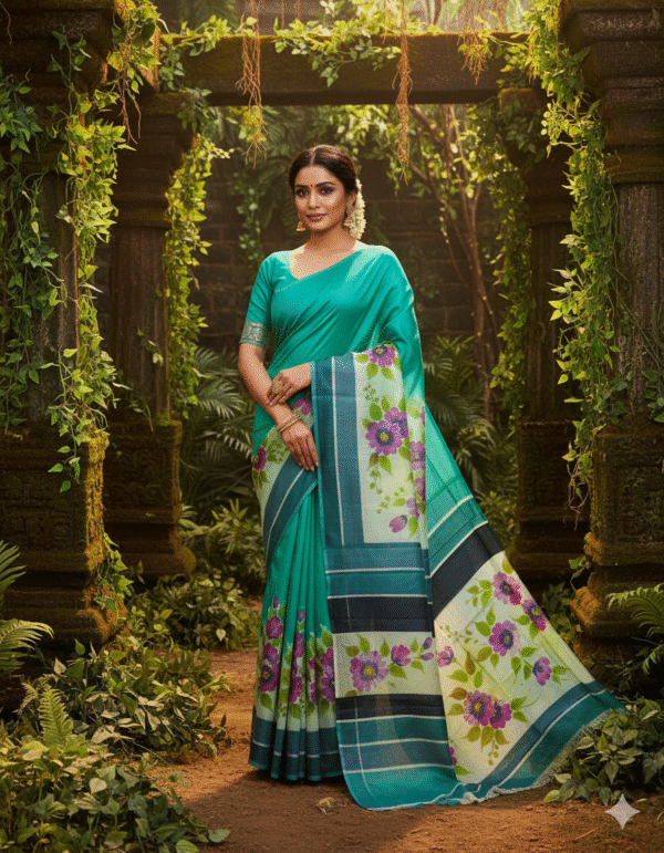 1759259574025 Special Hand-Painted Dark Green Murshidabad Silk Saree