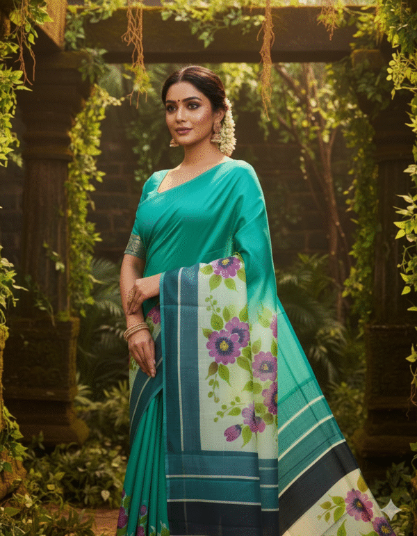 1759259585680 Special Hand-Painted Dark Green Murshidabad Silk Saree