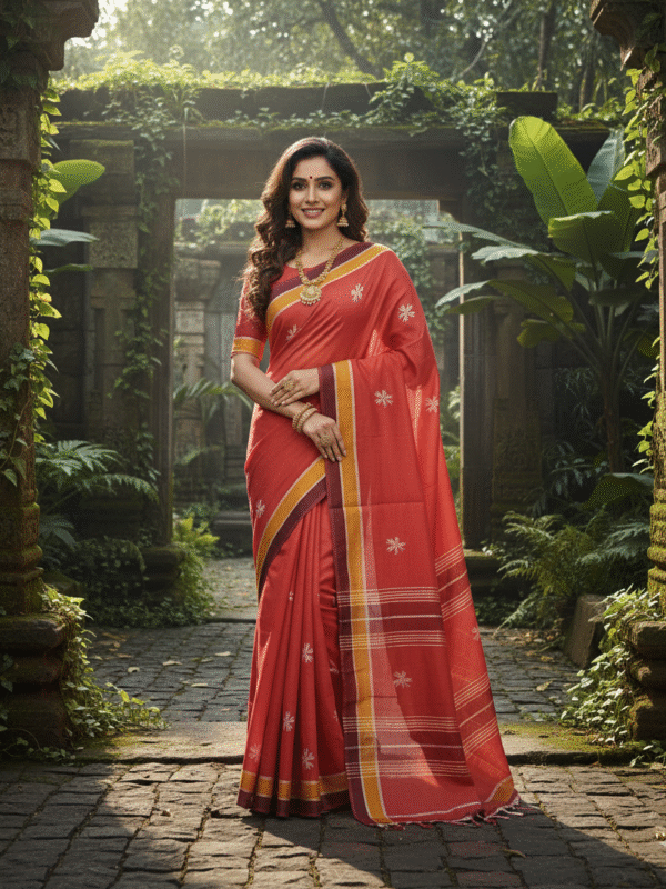 1759259948813 Special Hand-Painted Dark Red Murshidabad Silk Saree