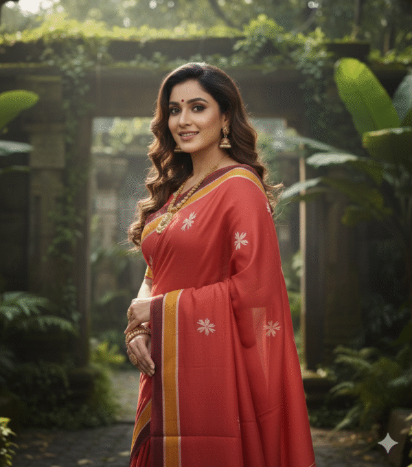 1759259986038 Special Hand-Painted Dark Red Murshidabad Silk Saree