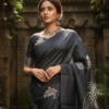 Special Hand-Painted Black Murshidabad Silk Saree