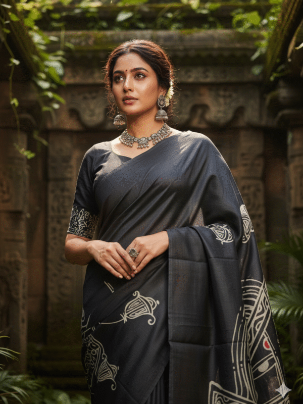 1759260147565 Special Hand-Painted Black Murshidabad Silk Saree