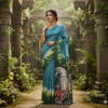 1759260225284 Special Hand-Painted Ocean Blue Murshidabad Silk Saree