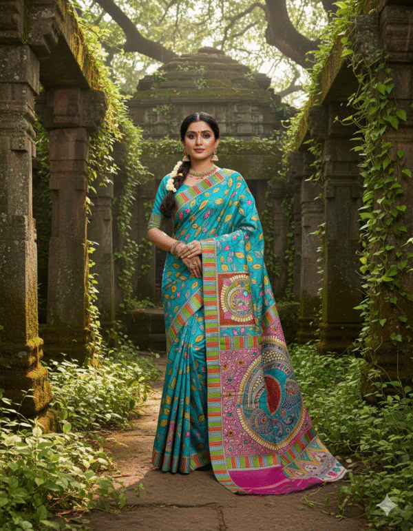 1759282430392 Hand-Painted Kalamkari on Pure Bishnupuri Tussar Silk Saree