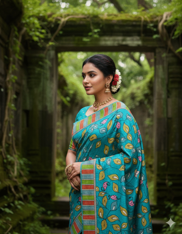 1759282465851 Hand-Painted Kalamkari on Pure Bishnupuri Tussar Silk Saree