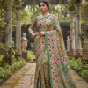 1759283371429 Hand-Painted Kalamkari on Pure Green- Red Bishnupuri Tussar Silk Saree - Copy