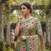 1759283485685 Hand-Painted Kalamkari on Pure Green- Red Bishnupuri Tussar Silk Saree - Copy