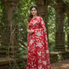 Special Hand-Painted Red Murshidabad Silk Saree