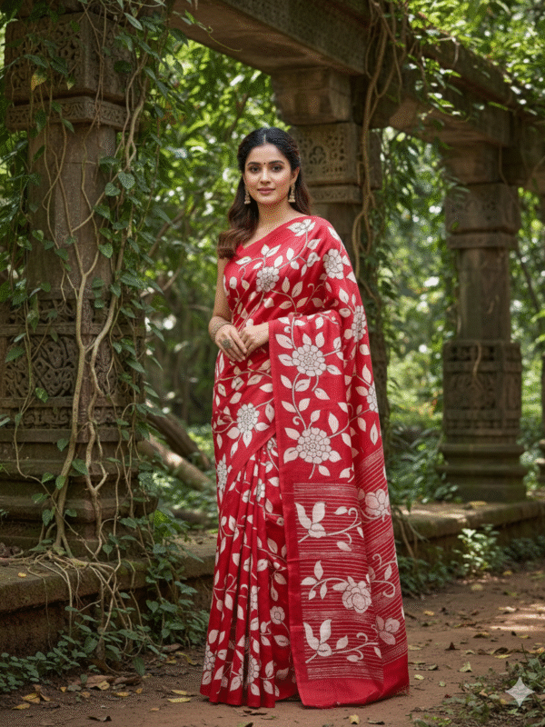 1759283705693 Special Hand-Painted Red Murshidabad Silk Saree