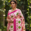 Special Hand-Painted Pink Murshidabad Silk Saree