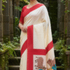 Special Hand-Painted Biege Murshidabad Silk Saree