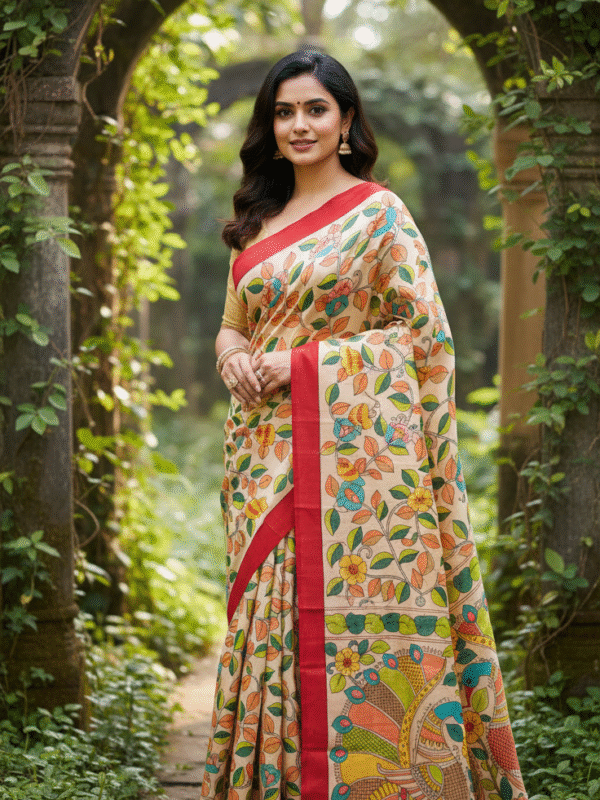 1759285291929 Special Hand-Painted Light Yellow Murshidabad Silk Saree