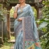 1759285473897 Special Hand-Painted Light Blue Murshidabad Silk Saree