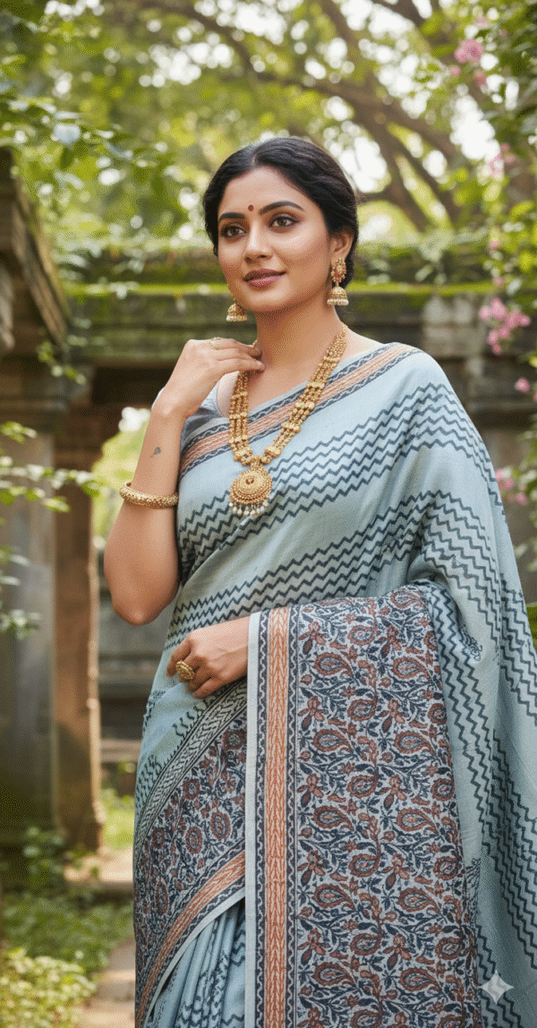 1759285505891 Special Hand-Painted Light Blue Murshidabad Silk Saree