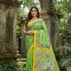 Special Hand-Painted Strip Grass-Green Murshidabad Silk Saree