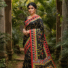 Special Hand-Painted Strip Black-Red Murshidabad Silk Saree