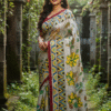 Special Hand-Painted Strip Green-Biege Murshidabad Silk Saree
