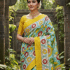 Special Hand-Painted Strip Green-Yellow Murshidabad Silk Saree