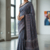 1759311645583 Blue Black Border Pure Modal Silk Ajrakh Saree – Handcrafted with Natural Dyes