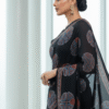 Black Pure Modal Silk Ajrakh Saree – Handcrafted with Natural Dyes