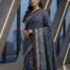 Blue Black Border Pure Modal Silk Ajrakh Saree – Handcrafted with Natural Dyes