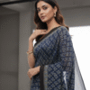 Blue Pattern Pure Modal Silk Ajrakh Saree – Handcrafted with Natural Dyes