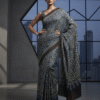 Balck Biege Pattern Pure Modal Silk Ajrakh Saree – Handcrafted with Natural Dyes