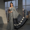 1759313137598 Pure Modal Black and White Silk Hand Block Printed Saree with Natural Dyes
