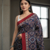 Pure Modal Black and Red Silk Hand Block Printed Saree with Natural Dyes