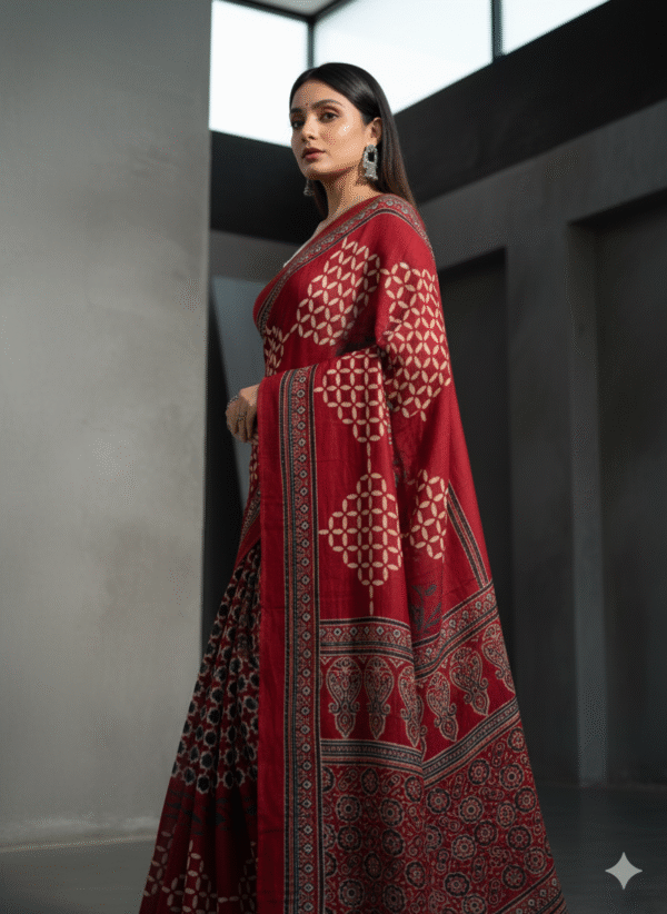 1759313461558 Pure Modal Red Silk Hand Block Printed Saree with Natural Dyes