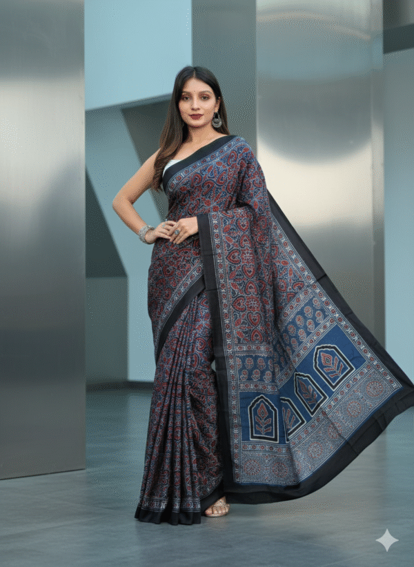 1759313585593 Pure Modal Silk Hand Block Printed Saree with Natural Dyes