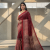 Pure Modal Red Strip Silk Hand Block Printed Saree with Natural Dyes