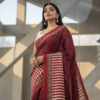 Pure Modal Red Strip Silk Hand Block Printed Saree with Natural Dyes