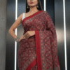 Pure Modal Dark Red Silk Hand Block Printed Saree with Natural Dyes