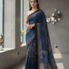 1759316174347 Pure Modal Blue Silk Hand Block Printed Saree with Natural Dyes