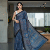 Pure Modal Blue-Red Silk Hand Block Printed Saree with Natural Dyes