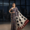 Pure Modal Red-Blue Silk Hand Block Printed Saree with Natural Dyes
