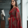 1759323550676 Pure Modal Red Pattern Silk Hand Block Printed Saree with Natural Dyes