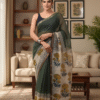 Dark Green Kota Doriya Saree with Hand Block Bagru Print