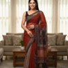 Dark Red Kota Doriya Saree with Hand Block Bagru Print