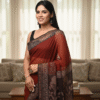 Dark Red Kota Doriya Saree with Hand Block Bagru Print