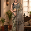 1759481584590 Biege Green Kota Doriya Saree with Hand Block Bagru Print