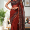Red Kota Doriya Saree with Hand Block Bagru Print