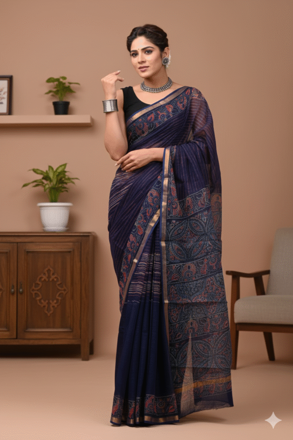 1759586024636 Violet Doriya Saree with Hand Block Bagru Print