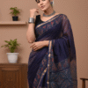 1759586086111 Violet Doriya Saree with Hand Block Bagru Print