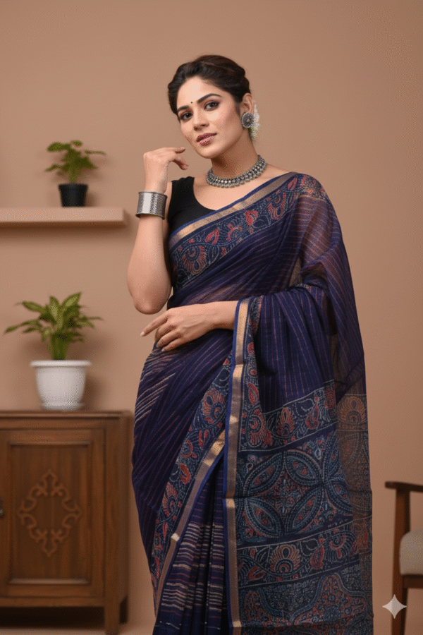 1759586086111 Violet Doriya Saree with Hand Block Bagru Print